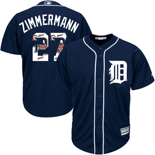 Tigers #27 Jordan Zimmermann Navy Blue Team Logo Fashion Stitched MLB Jersey - Click Image to Close
